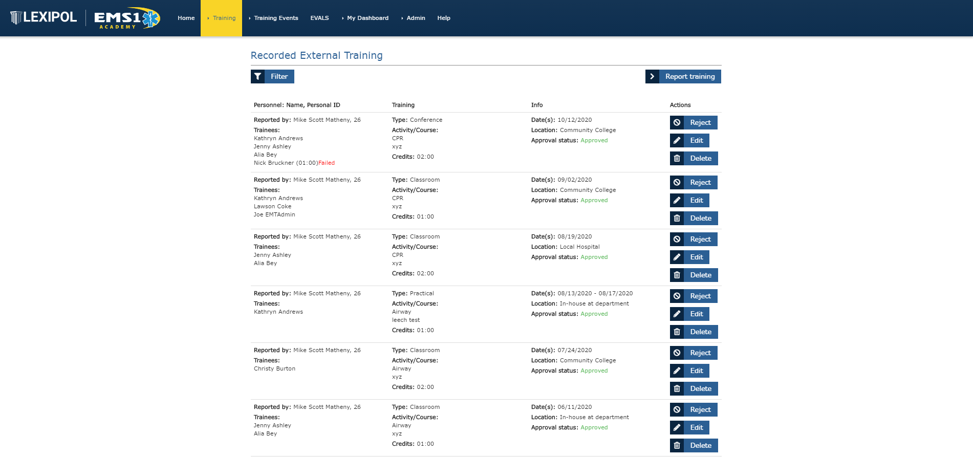 EMS1A Track Offline Training and Log Activities 2